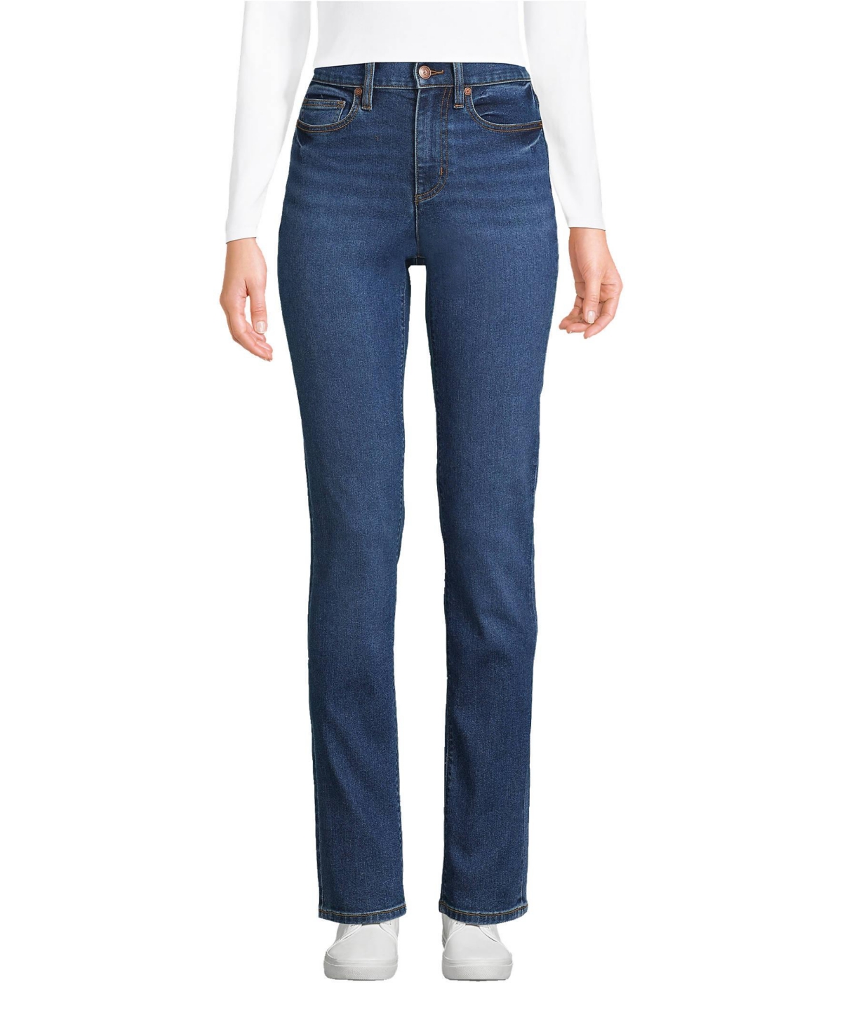 Lands' End Petite Recover High Rise Straight Leg Blue Jeans