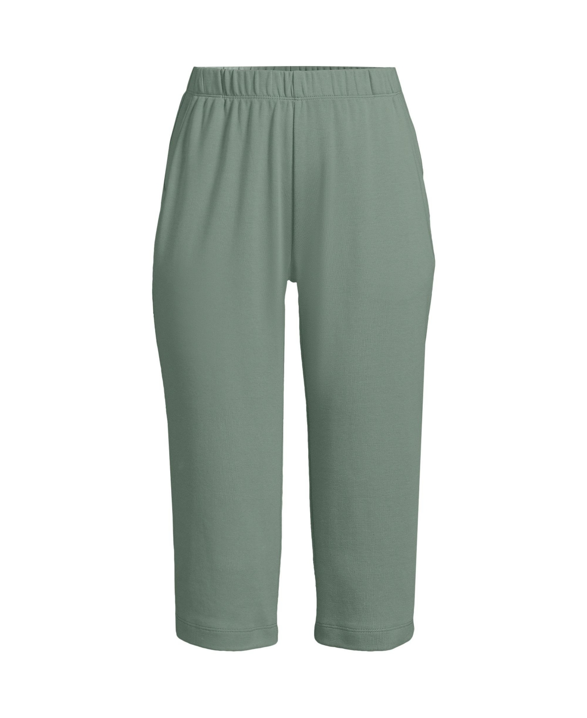 Plus Size Sport Knit High Rise Elastic Waist Capri Pants - Lily pad green