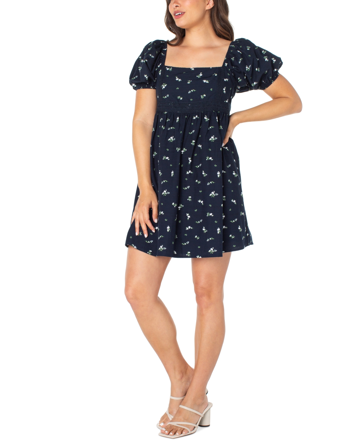 Shop Celebrity Pink Juniors' Puff Sleeve Baby-doll Mini Dress In Navy
