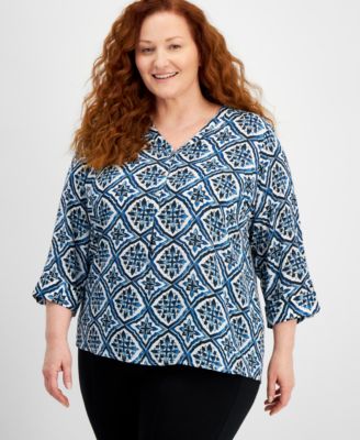 JM Collection - Plus Size Myra Medallion Henley Top