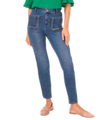 CeCe - Women's Braided Patch Pocket Skinny Jeans