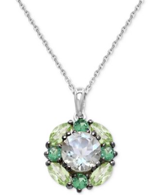 Macy's - Multi-Gemstone Cluster Pendant Necklace (3-1/2 ct. t.w.) in Sterling Silver
