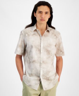 Alfani - Men's Regular-Fit Stretch Watercolor Petal-Print Button-Down Poplin Shirt