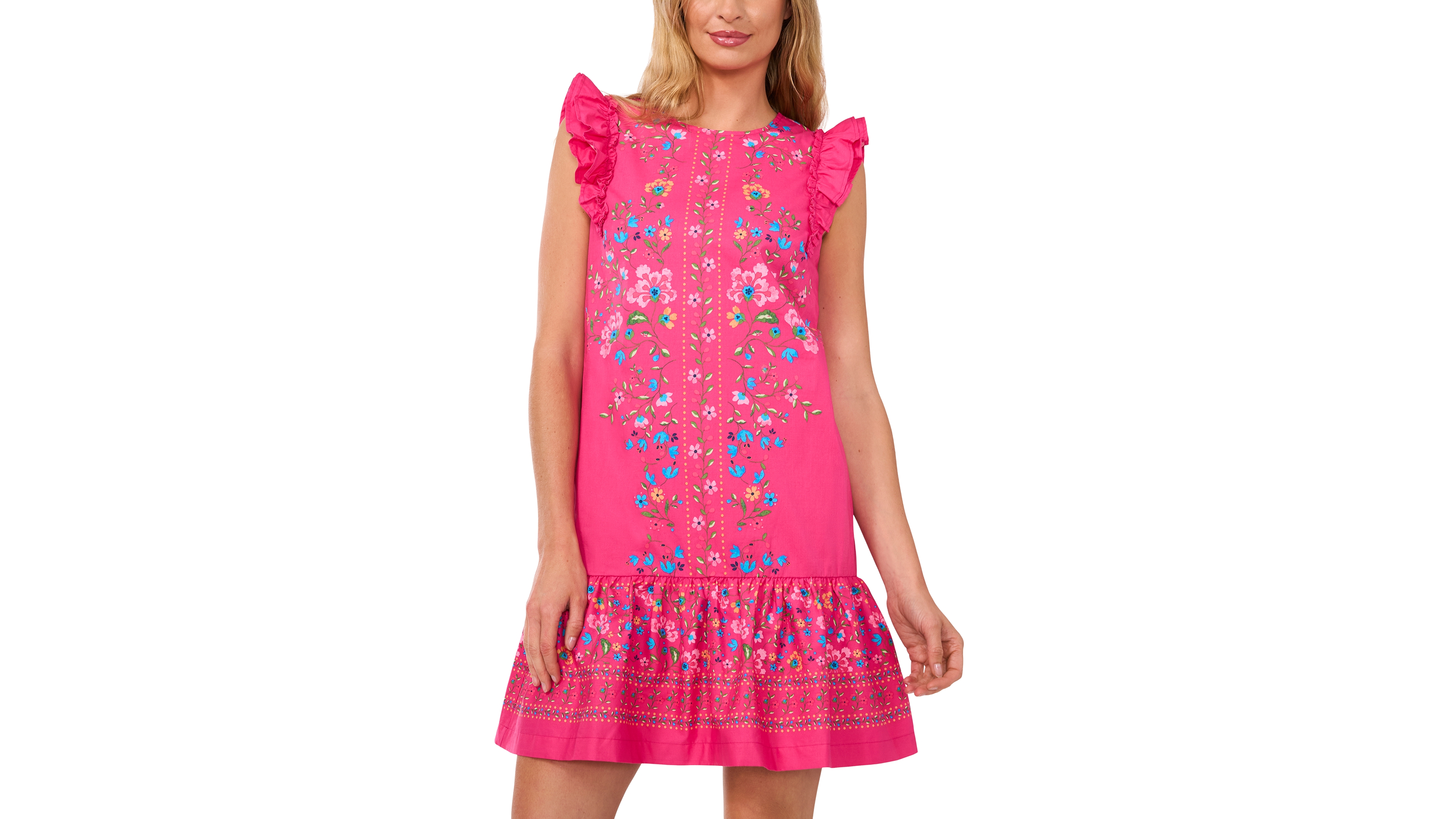 CeCe Women's Floral Ruffle-Sleeve Flounce-Hem Dress