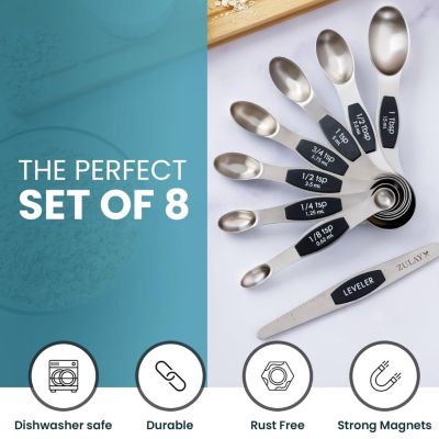 Set of 8 Stackable Magnetic Measuring Spoons with Leveler