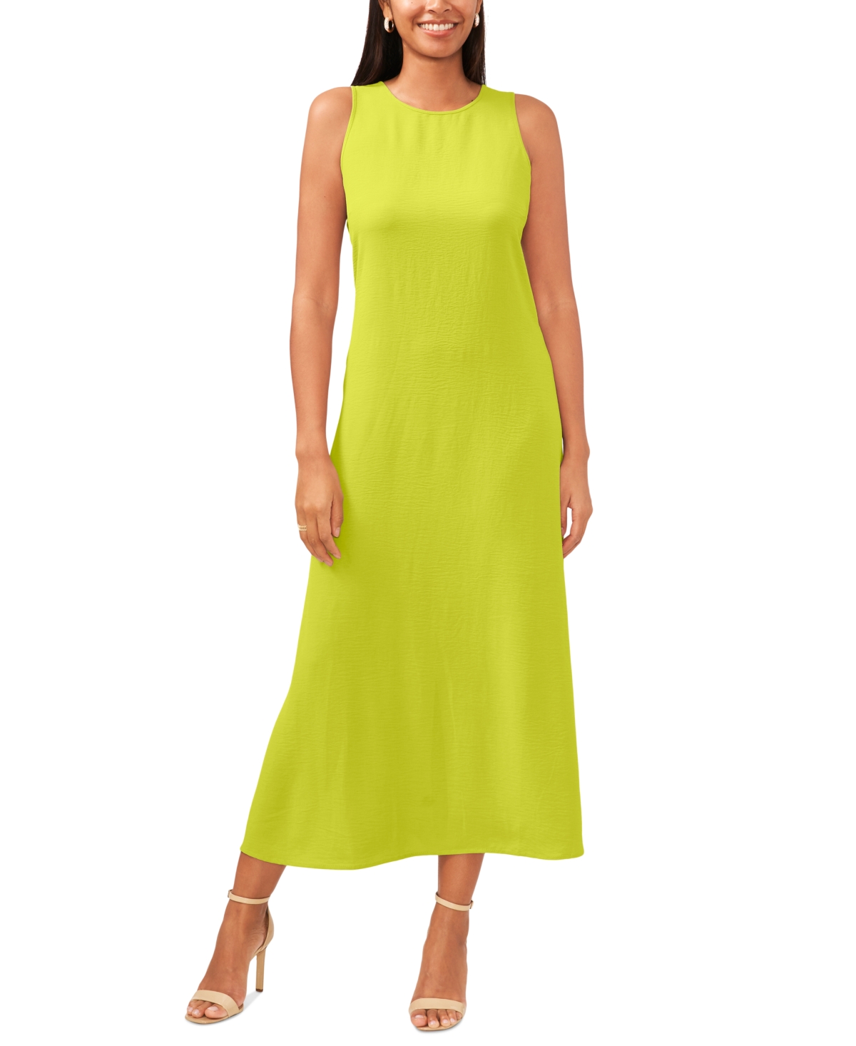 Msk Women's Round-neck Sleeveless Side-slit Maxi Dress In Lime