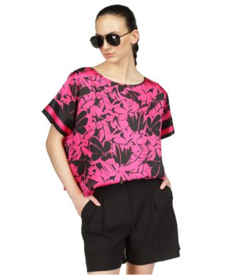 Michael Kors - Women's Palm-Border Boat-Neck T-Shirt