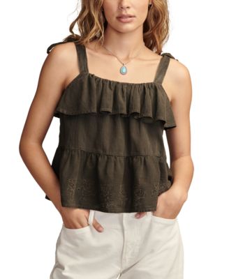 Lucky Brand - Women's Cotton Band-Sleeve Yoke Top