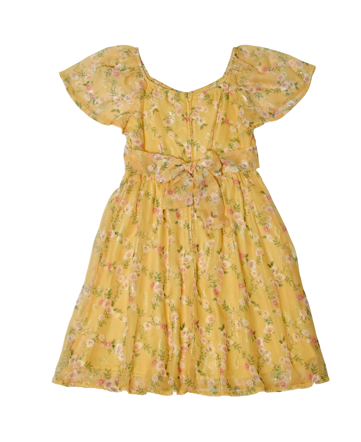 Shop Trixxi Big Girls Flutter Sleeve Jaquard Dress In Yellow
