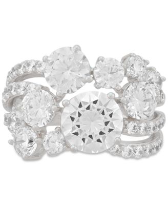 Cubic Zirconia Cluster Statement Ring in Sterling Silver