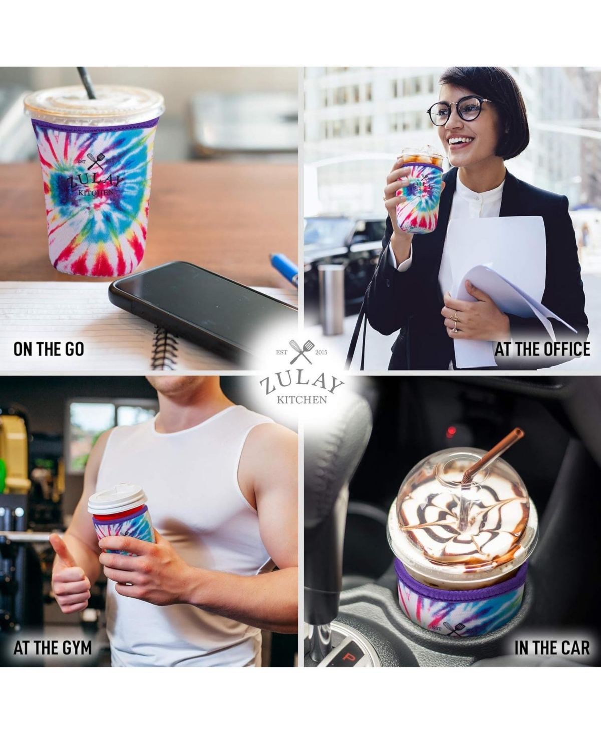 Zulay Kitchen Reusable Iced Coffee Sleeve - Sized Neoprene Insulator Coffee Sleeves - Assorted pre-pack