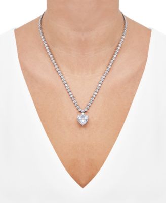 Cubic Zirconia Heart & Bezel-Set 18" Pendant Necklace in Sterling Silver