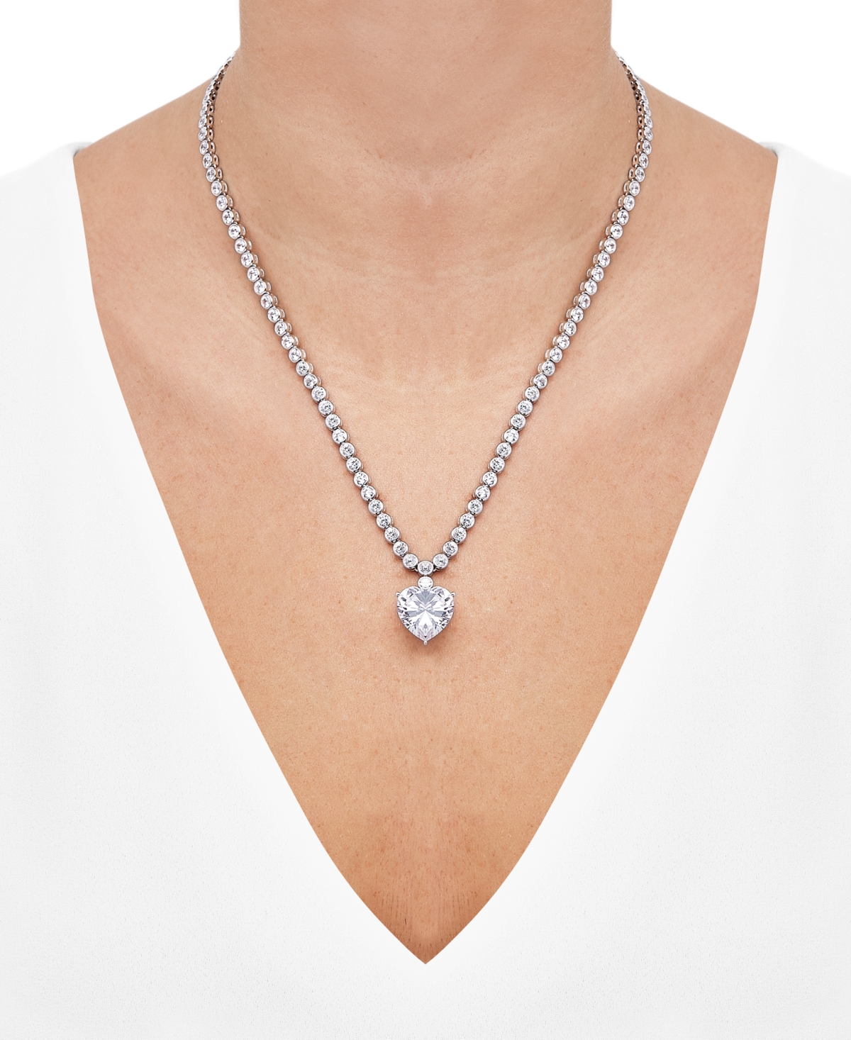 Shop Arabella Cubic Zirconia Heart & Bezel-set 18" Pendant Necklace In Sterling Silver