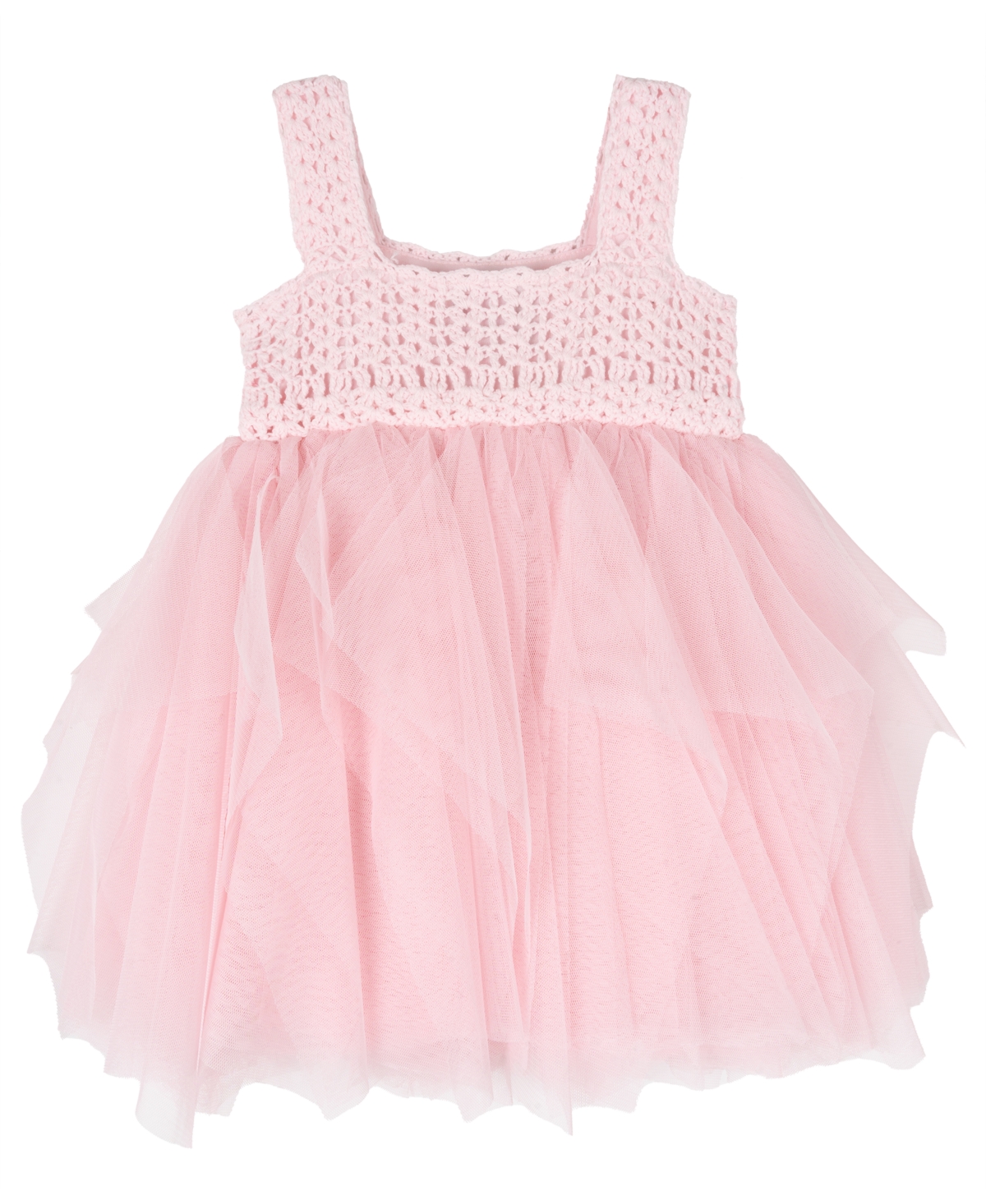 Shop Rare Editions Baby Girl Crochet And Mesh Dress In Blush