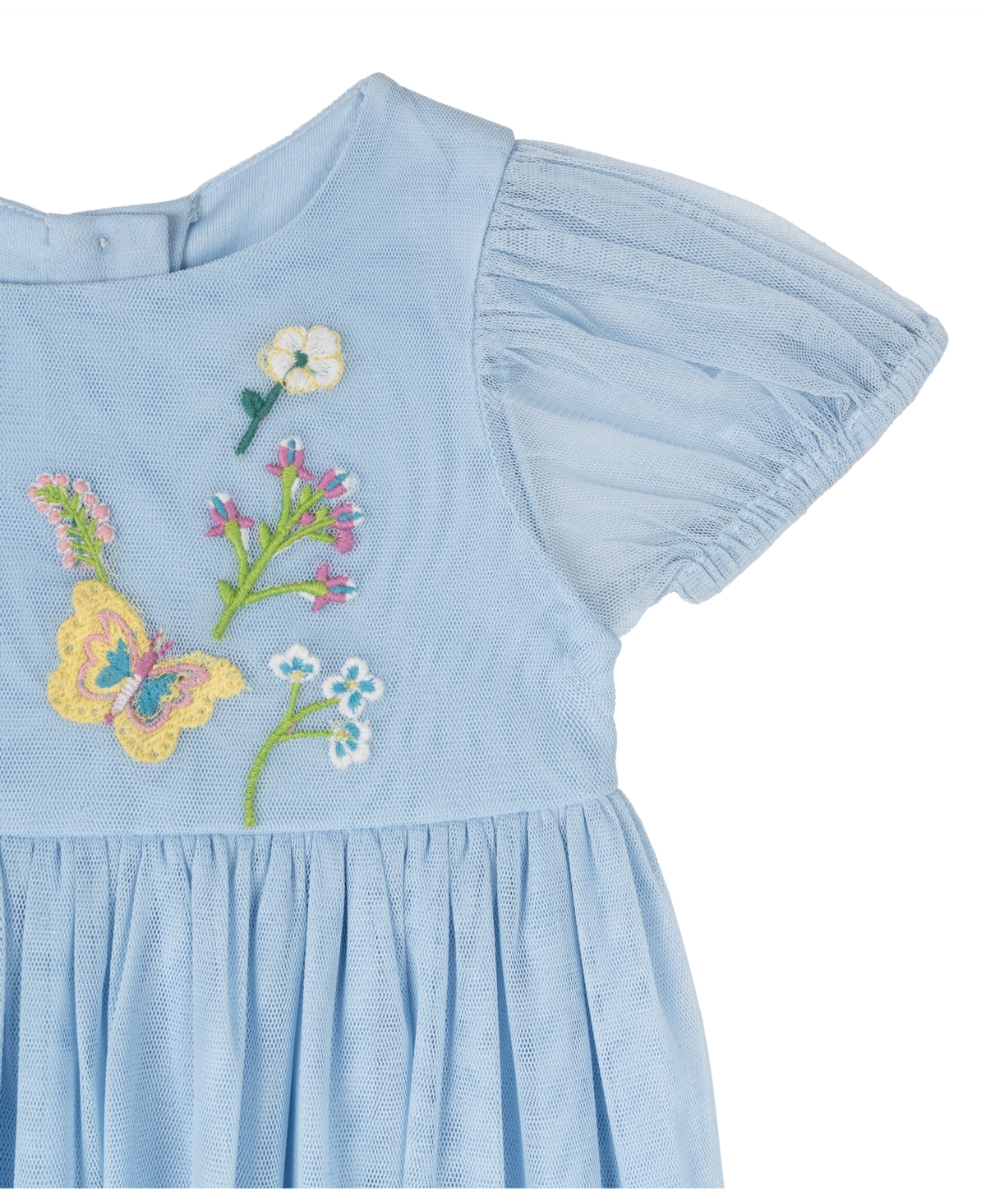Shop Rare Editions Baby Girl Flower And Butterfly Embroidery Dress In Blue