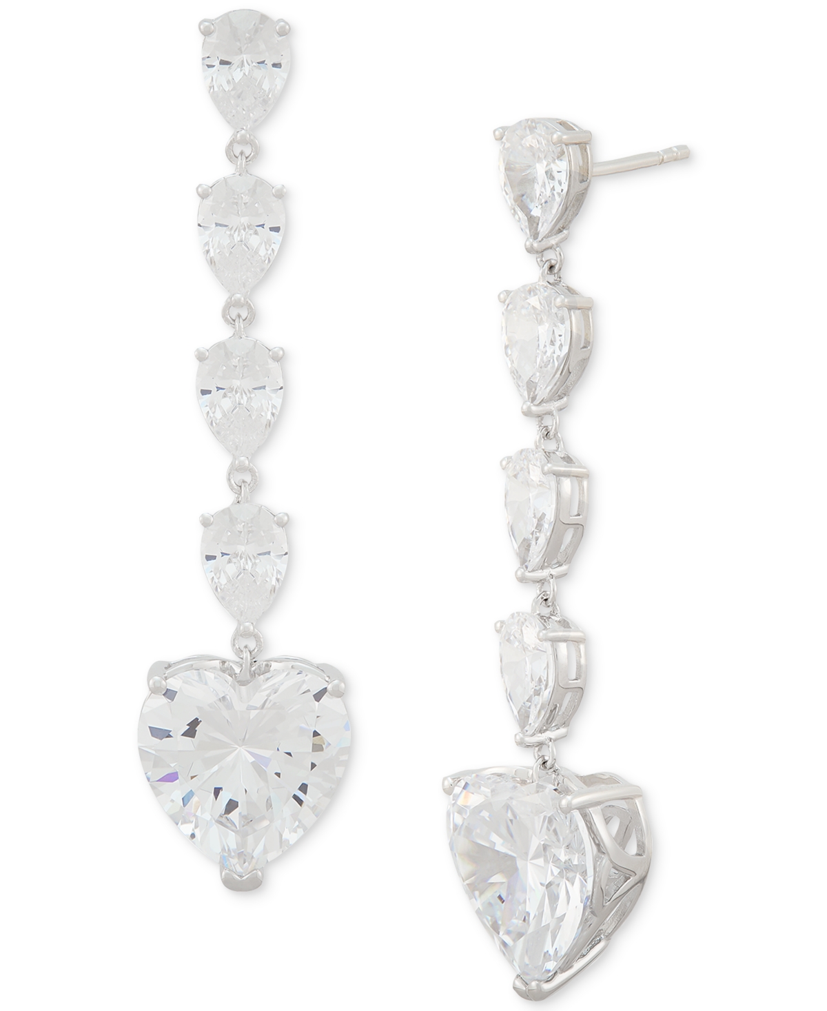 Shop Arabella Cubic Zirconia Heart Dangle Drop Earrings In Sterling Silver