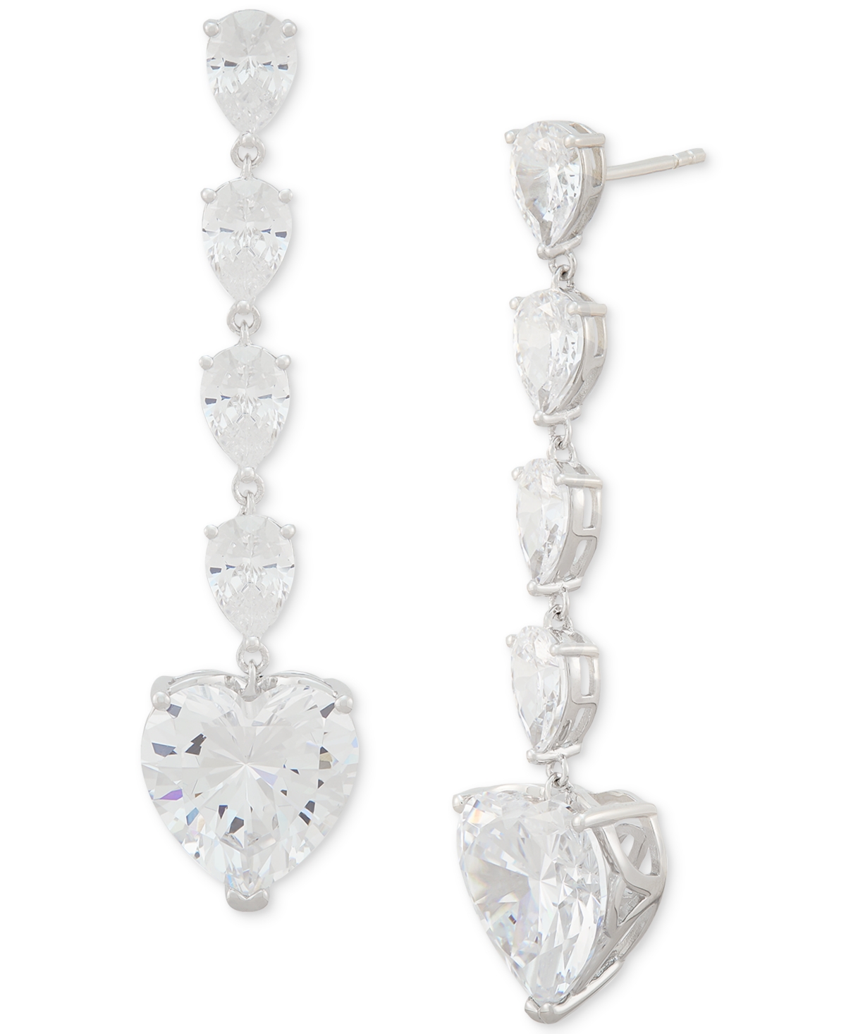 Arabella Cubic Zirconia Heart Dangle Drop Earrings In Sterling Silver In Sterling Silver