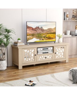 Retro TV Stand Media Entertainment Center with Mirror Doors and Drawer