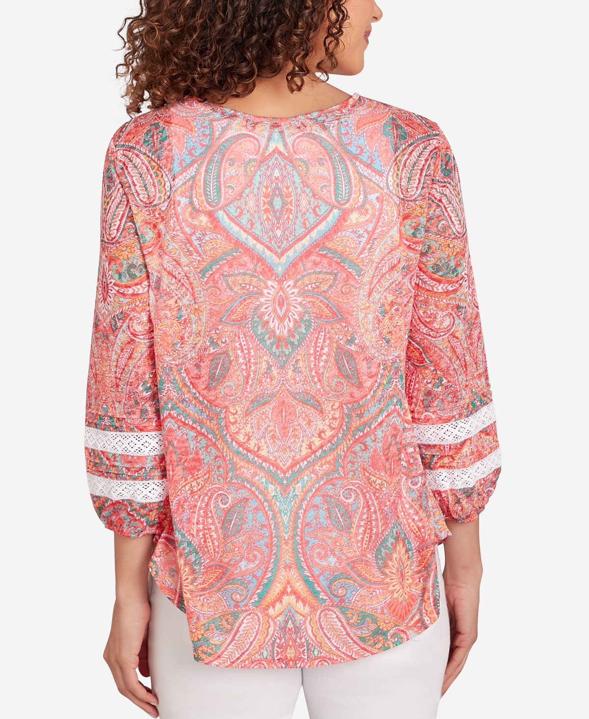 Shop Ruby Rd. Petite Paisley Lace Knit Top In Punch Multi