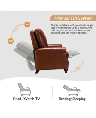 Bellino Mid Century Modern Genuine Leather Recliner with Nailhead Trim