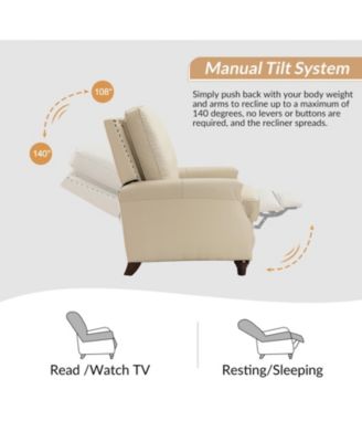 Bellino Mid Century Modern Genuine Leather Recliner with Nailhead Trim