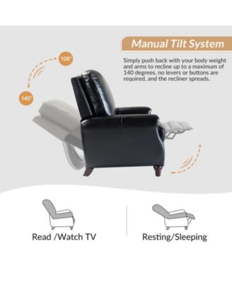 Bellino Mid Century Modern Genuine Leather Recliner with Nailhead Trim