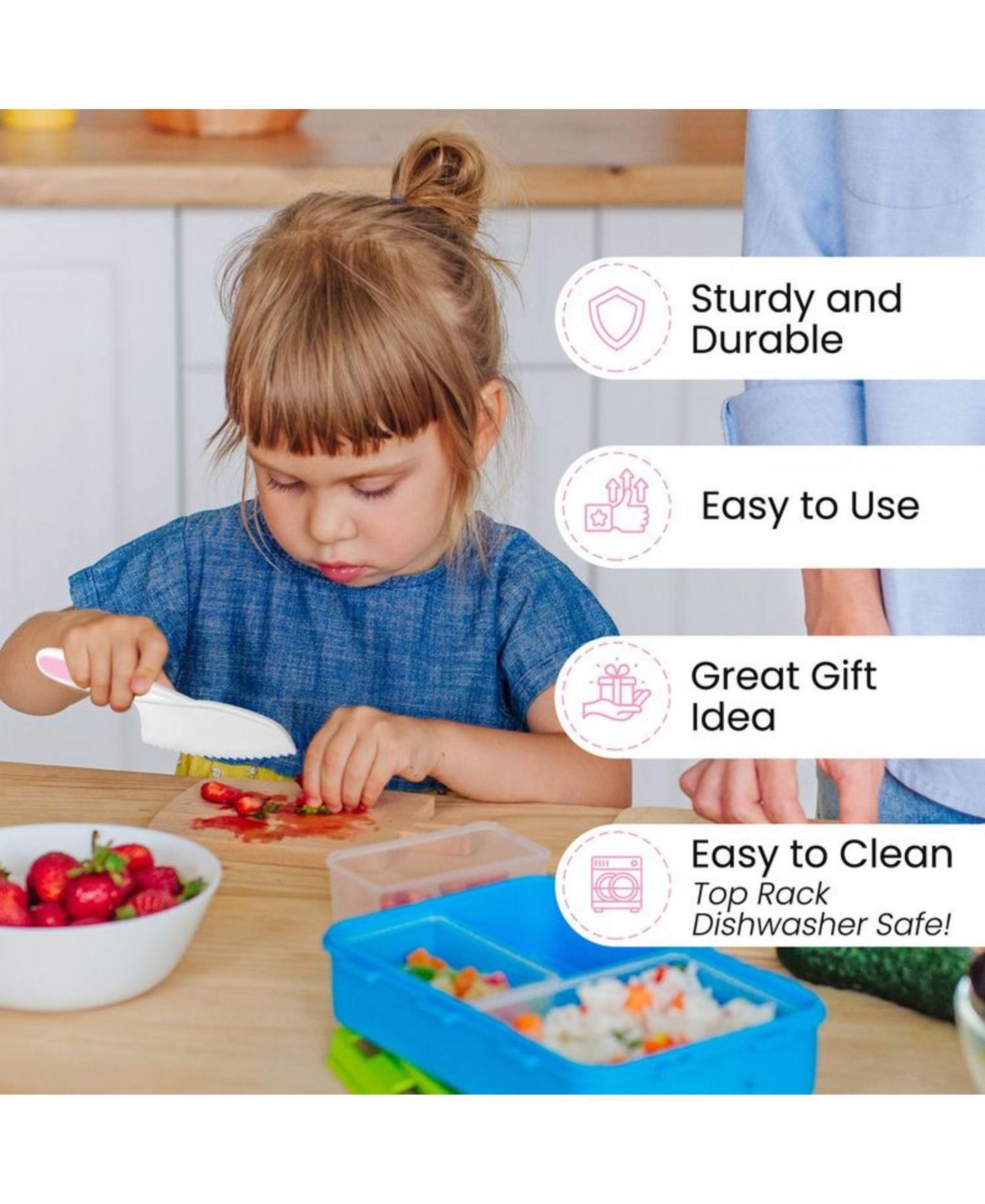 Zulay Kitchen 3-Piece Kids Knife for Real Cooking & Baking - Toddler Knives for Cutting Fruits, Veggies, & Cake