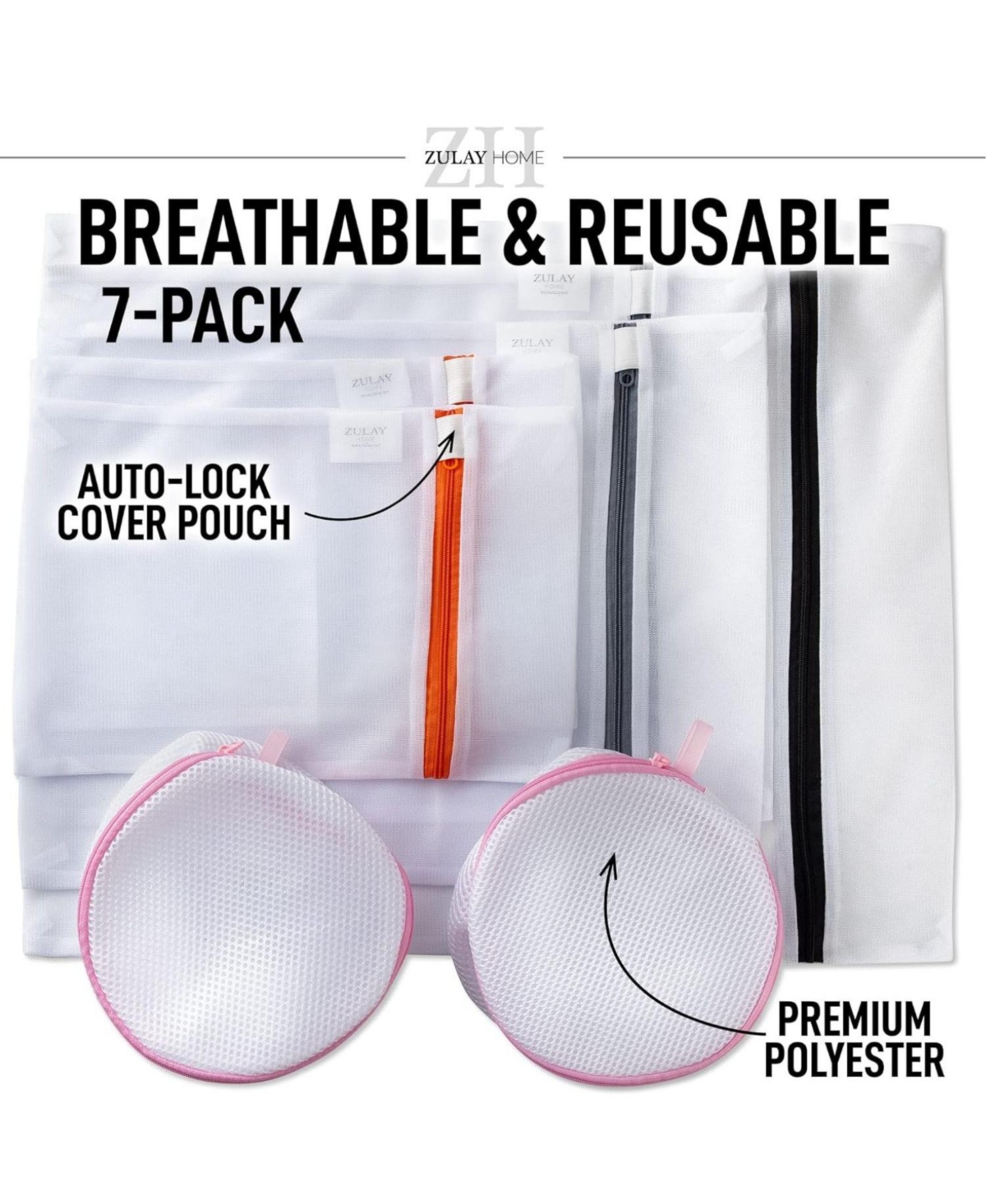 Zulay Kitchen 7 Pack Reusable Mesh Laundry Bags for Delicates (2 Small, 2 Medium, 1 Large, 2 Bra Bags)