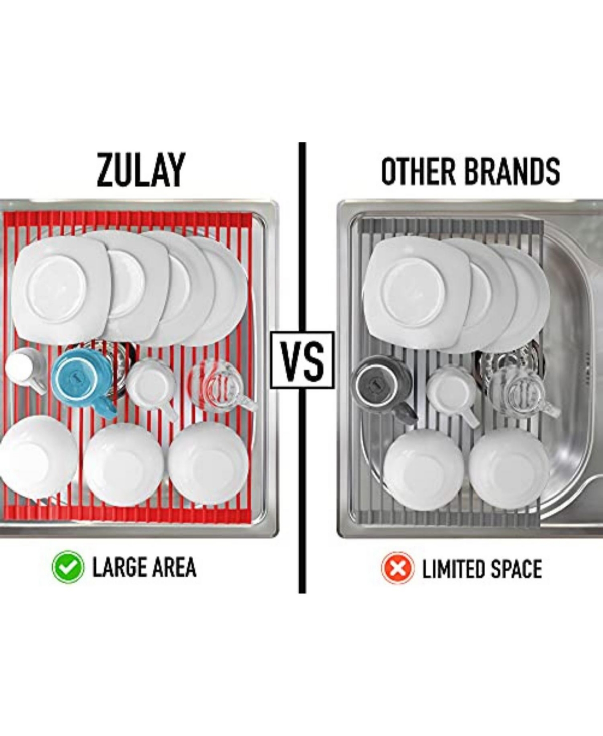 Zulay Kitchen Roll Up Dish Drying Rack - Heavy Duty Silicone Wrapped Steel Rods Over Sink Dish Drying Rack