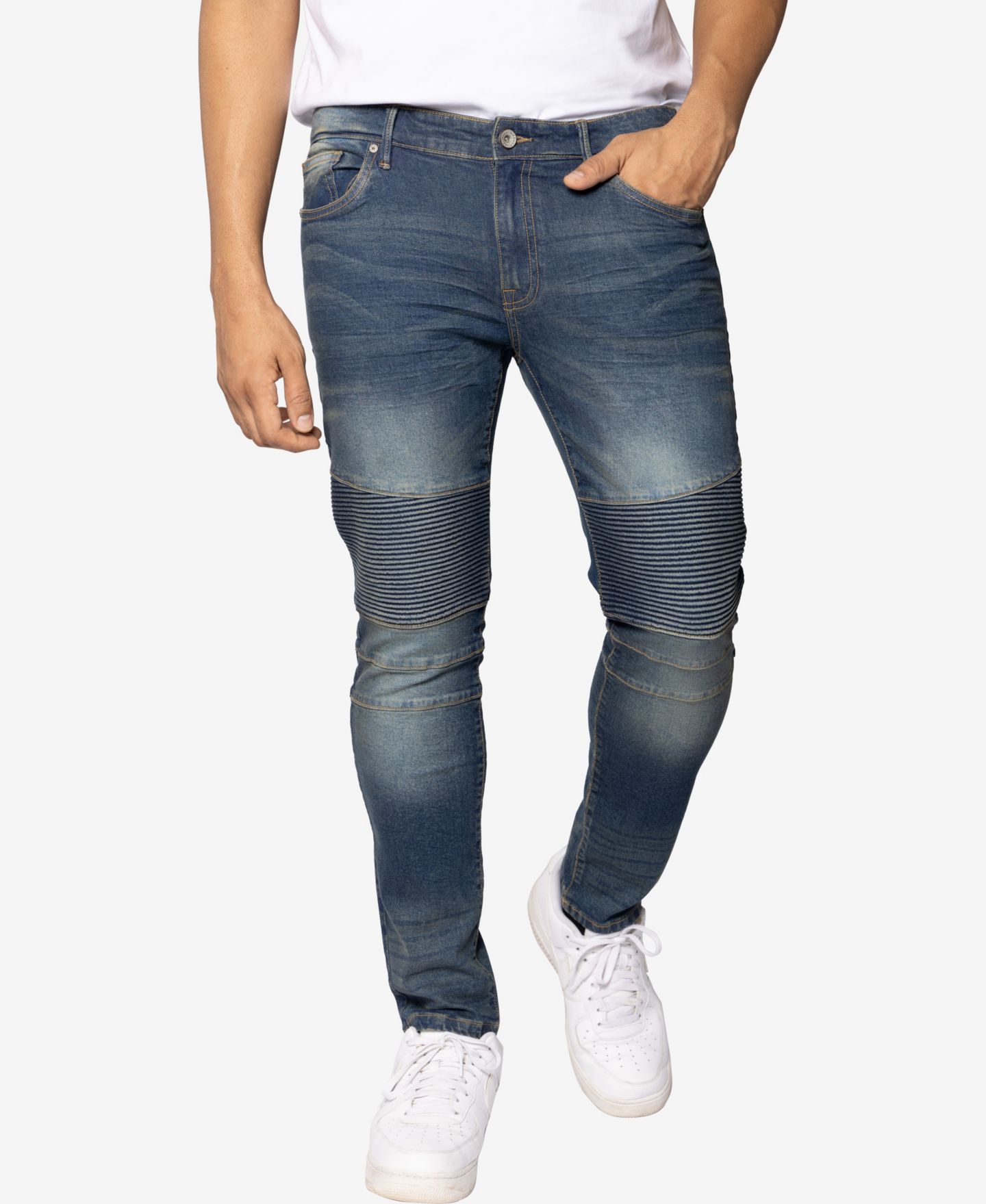 Мужские джинсы X-Ray RAW X Skinny Fit Moto, цвет: Средний синий — фото 8