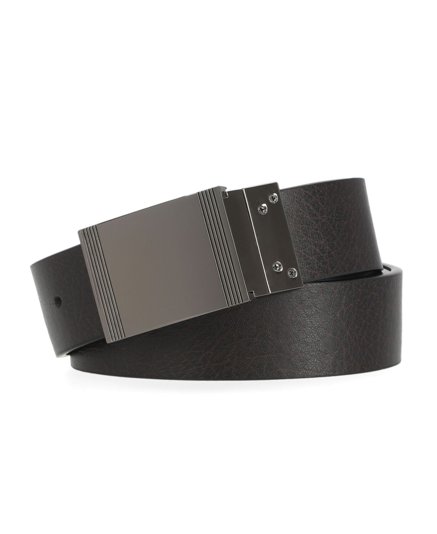 Мужской ремень Steve Madden 35mm Cut Edge Reversible Plaque Buckle Belt, цвет: Чёрный / Коричневый — фото 3