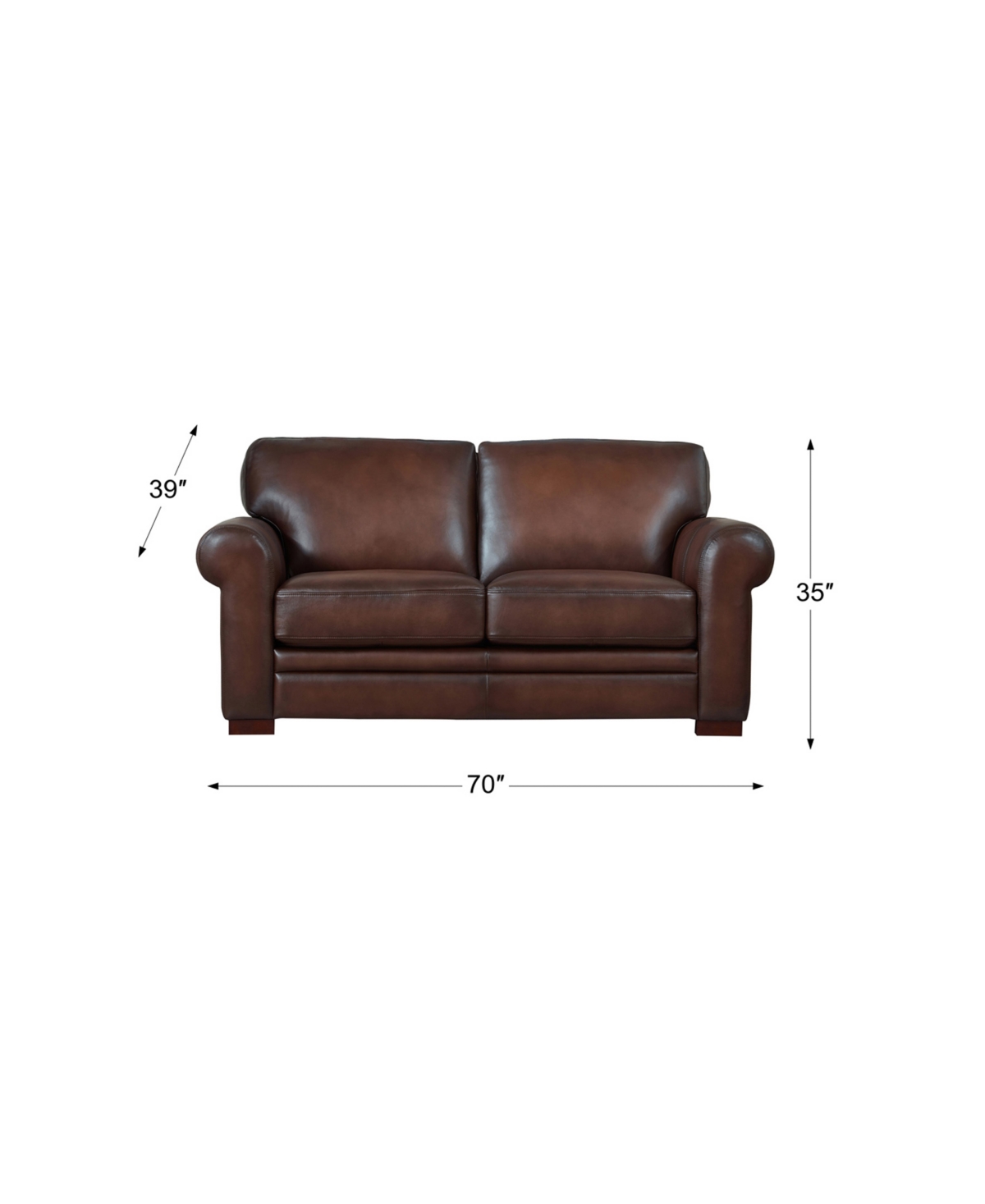 Hydeline Brookfield 70" Top Grain Leather Loveseat In Caramel Brown