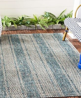 Courtyard CY8736 Light Gray and Teal 5'3" x 7'7" Sisal Weave Outdoor Area Rug