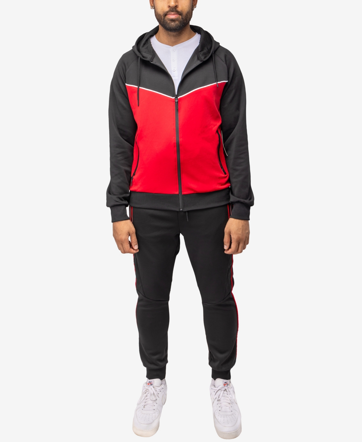 Shop X-ray Men's Zip Up Hoodie Track Suit In Black,red