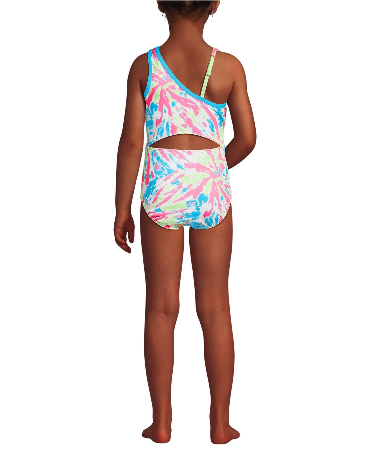 Lands' End Girls Chlorine Resistant One Shoulder Cut Out One Piece Swimsuit