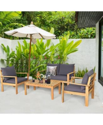 Outdoor 4 Pieces Acacia Wood Chat Set with Water Resistant Cushions