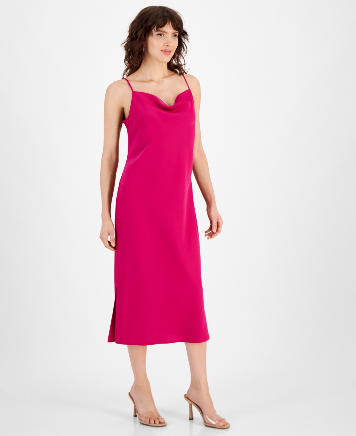 Bar Iii Women s Cowl Neck Spaghetti Strap Side Slit Dress Created for Macy s Rich Berry Smart Closet