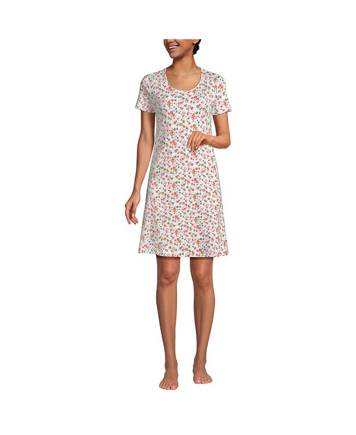 Lands' End Women's Cotton Short Sleeve Knee Length Nightgown Macy's