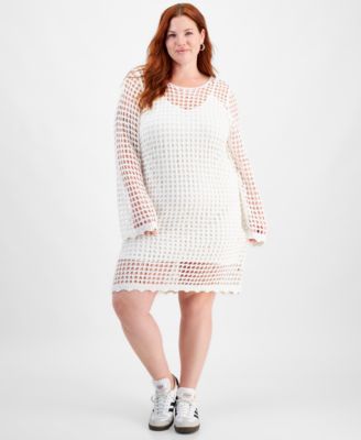 FULL CIRCLE TRENDS - Trendy Plus Size Scoop-Neck Crochet Dress
