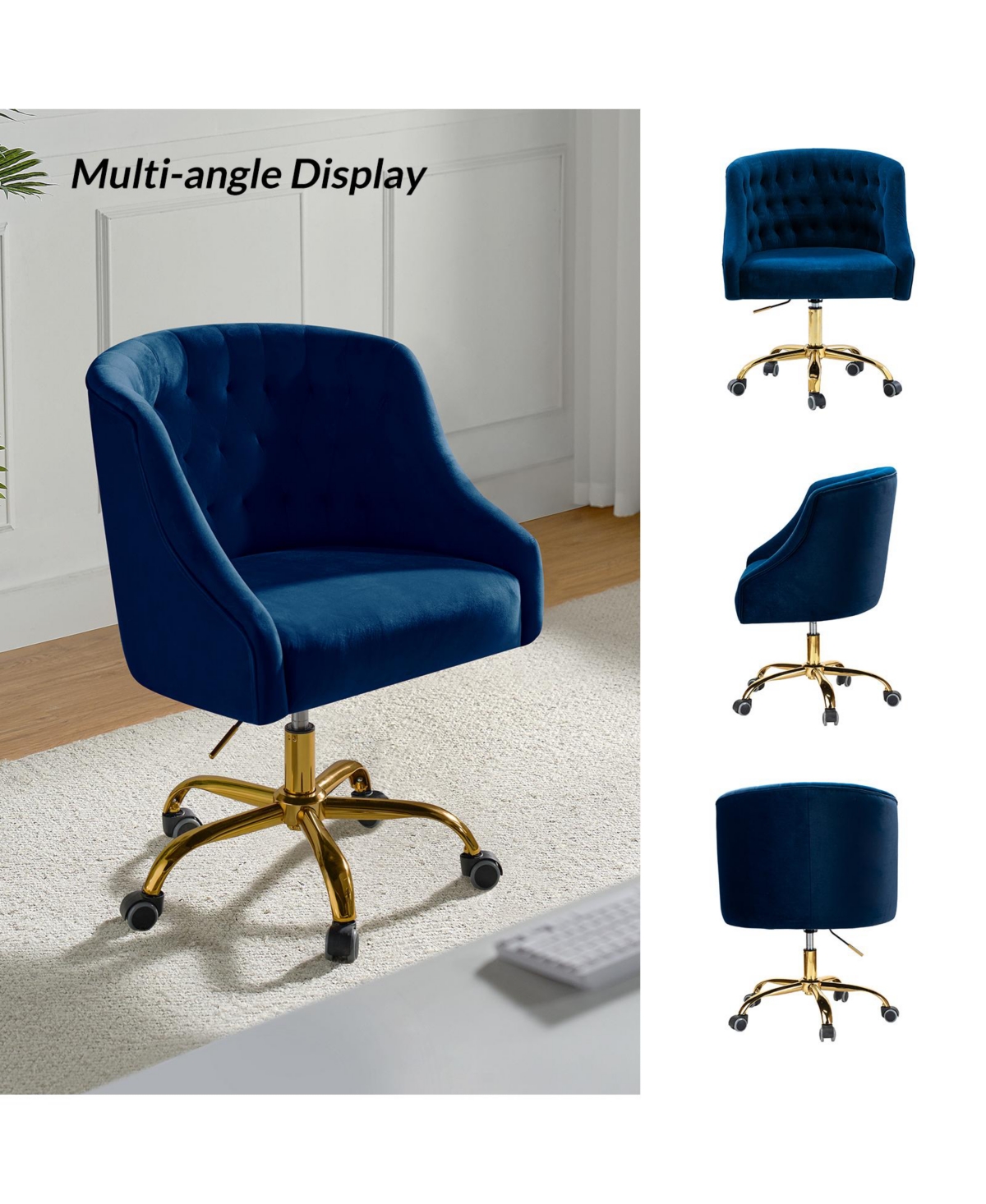 Hulala Home Modern Cute Velvet Desk Chair with Gold Base for Living Room,Bedroom