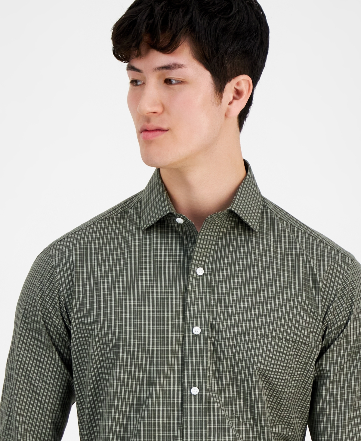 Club Room Men's Nano Check Dress Shirt, Created for Macy's -khaki
