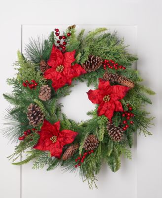 Holiday Lane Christmas Cheer Green And Brown Wreath With Pinecones And ...