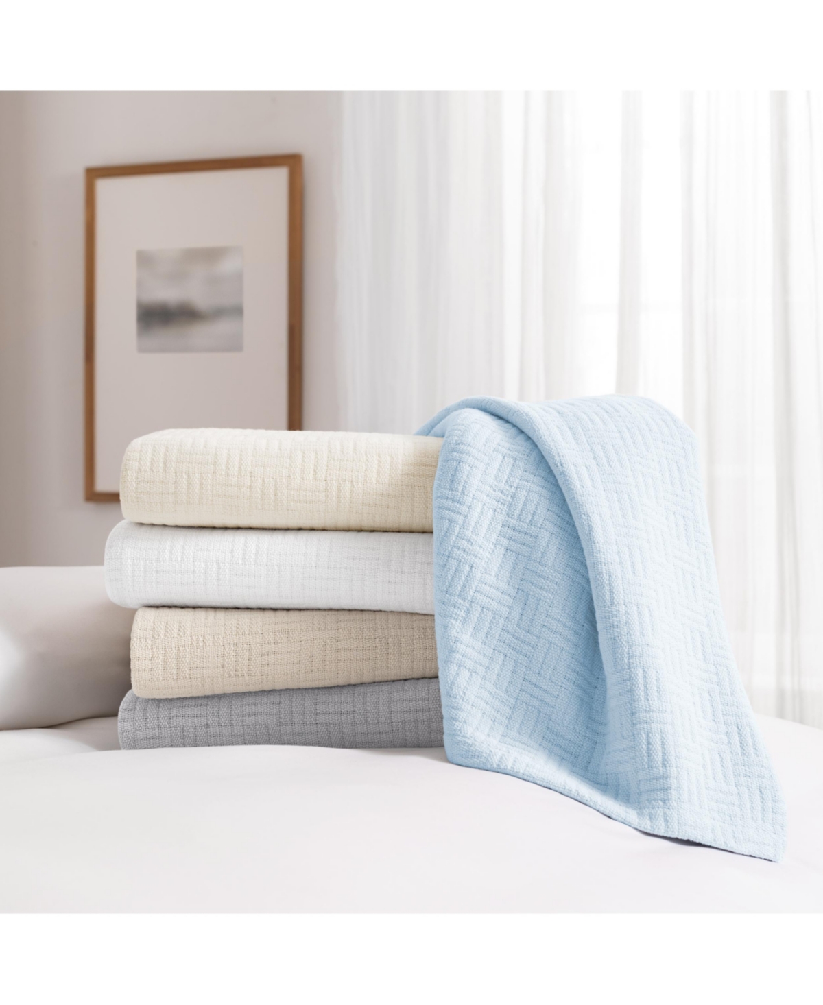 Arkwright Home Host & Home 100% Cotton Basketweave Blanket, Lightweight Blanket, 300GSM, 5 Color Options, - 90x90
