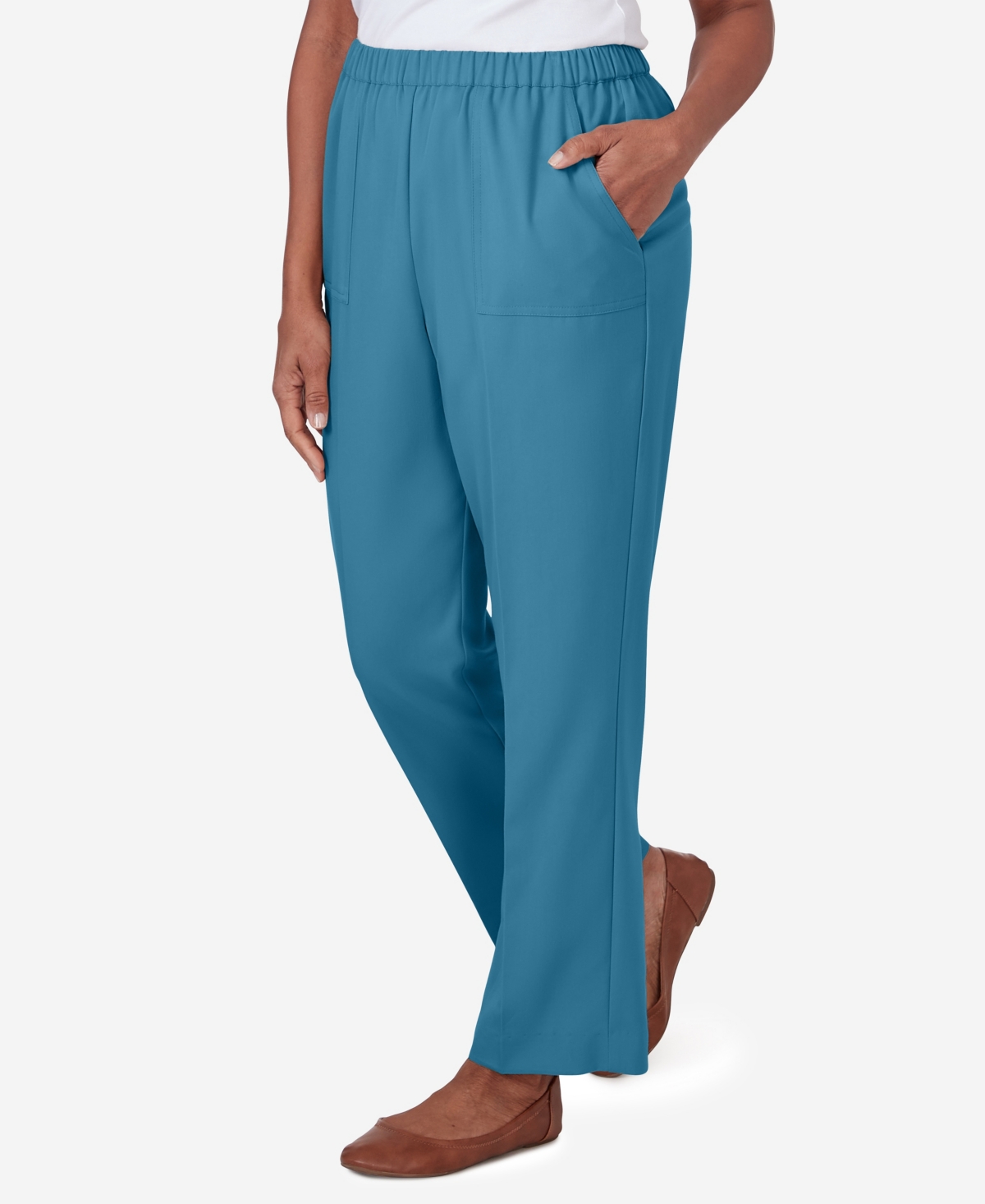 Alfred Dunner Petite Sedona Sky Sedona Pull On Balanced Straight Leg Pant, Petite & Petite Short In Mallard