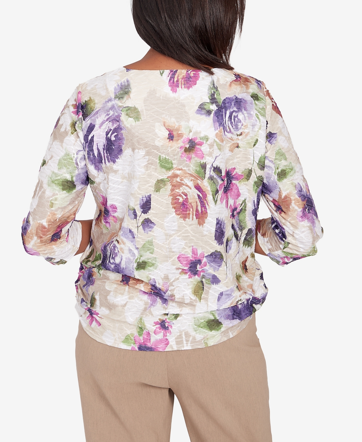 Shop Alfred Dunner Charm School Women's Embellished Keyhole Floral Textured Top In Multi