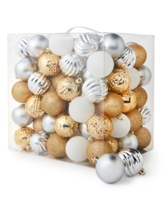 Holiday Lane - Shine Bright Set of 100 Gold-Tone, Silver-Tone & White Multi-Finish Ball Ornaments