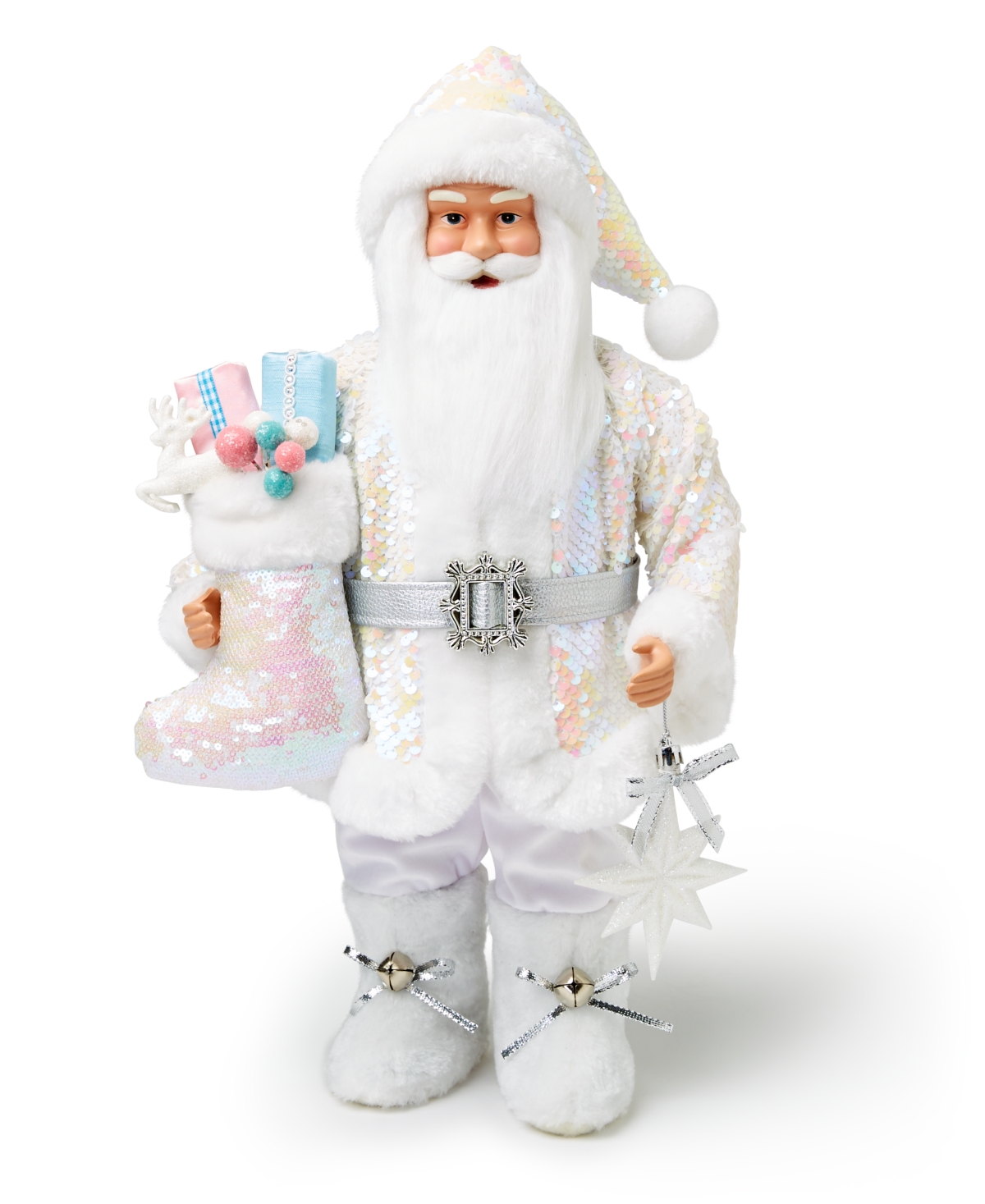 Holiday Lane Sugar Plum 18" Standing African American Santa In Blue & Pink Holding Stocking & Bear In No Color