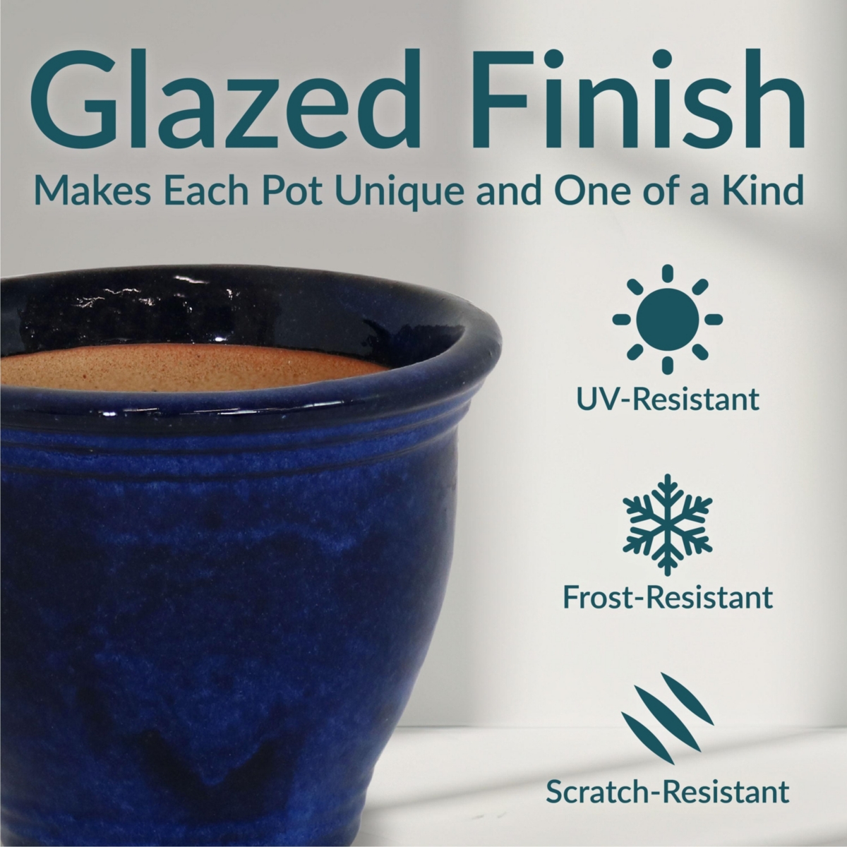 Sunnydaze Decor Studio Glazed Ceramic Planter - Imperial Blue - Set of 2