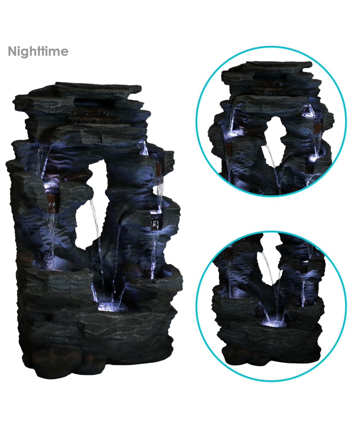 Sunnydaze Decor Dual Cascading Rock Waterfall Fountain with Led Lights -