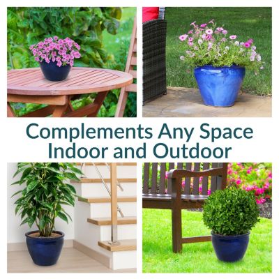 Chalet Outdoor/Indoor High-Fired Glazed UV- and Frost-Resistant Ceramic Planter with Drainage Holes - 15" Diameter